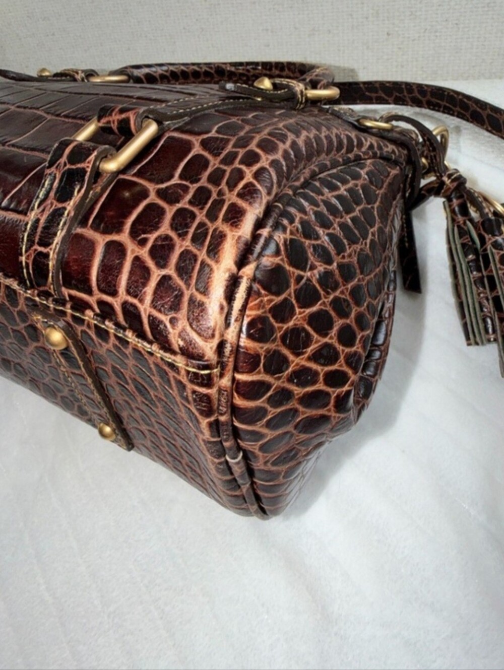 Dooney & Bourke Brown Croc-Embossed Satchel with Gold Hardware - Picture 6 of 7